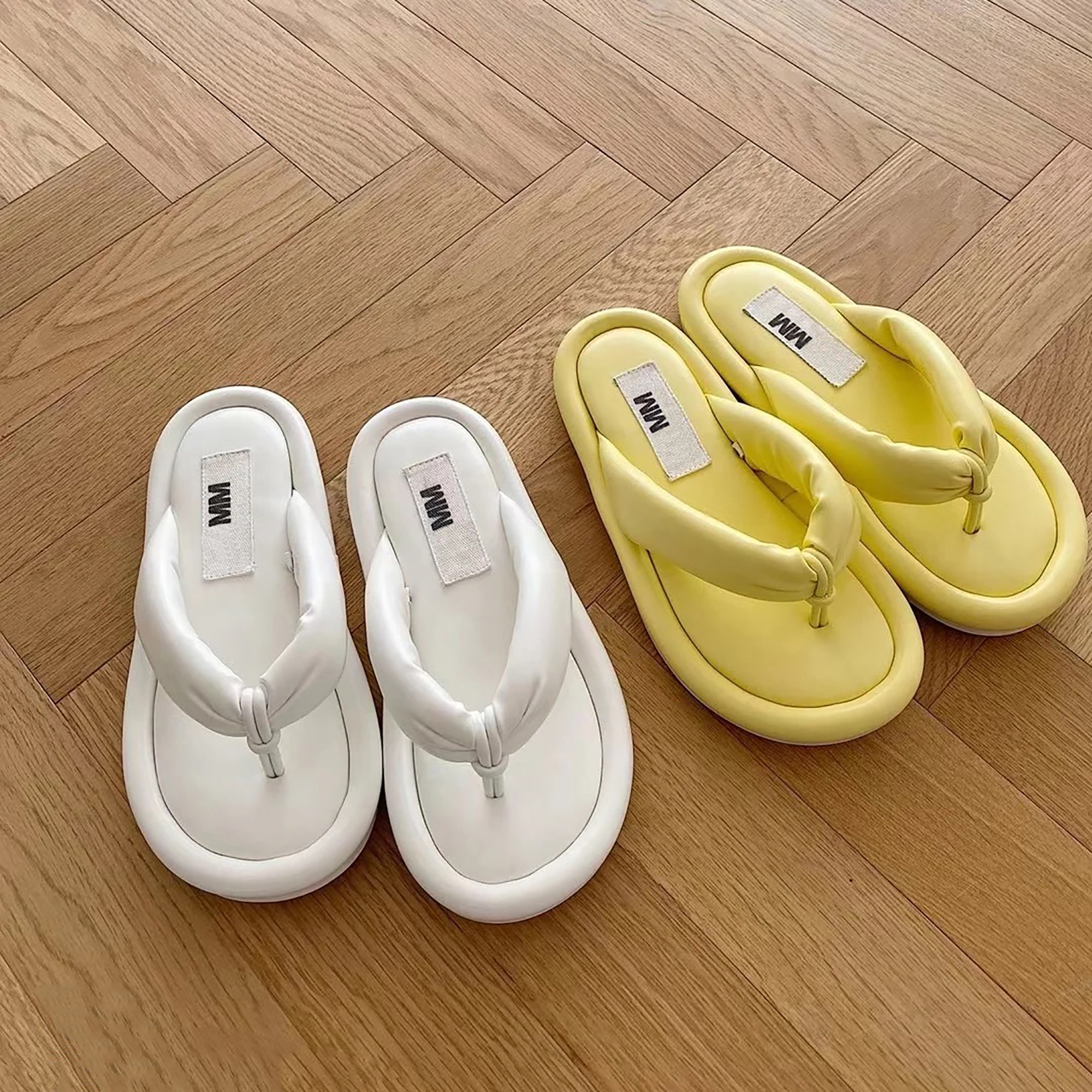 Mona阿希哥同款真皮泡棉夹角厚底拖鞋罗马凉鞋外穿女2021夏季新款 券库吧