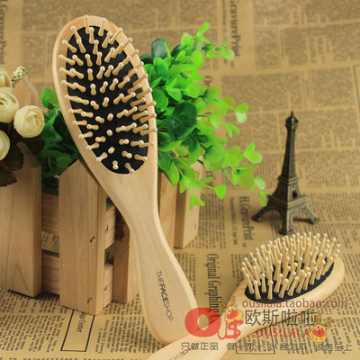 包邮菲斯小铺THEFACESHOP椭圆形长柄按摩宽齿木梳气囊梳子 防静电