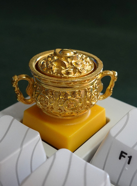 金属键帽个性创意聚宝盆好运气机械键盘立体旋钮按键帽客制化摆件