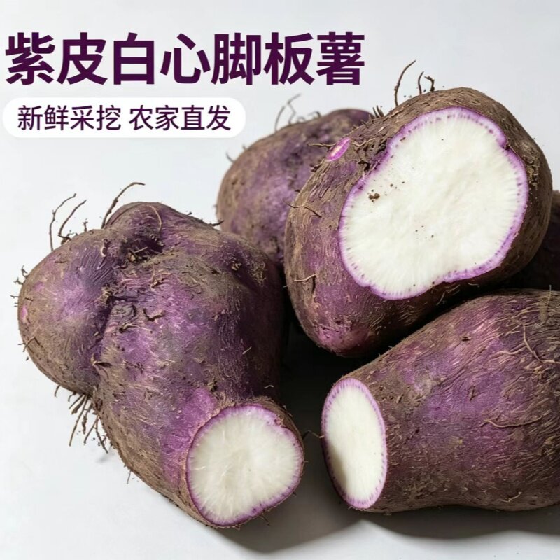 紫大薯紫皮白心牛心苕脚板薯切苕毛薯紫薯现挖蔬菜正宗老品种