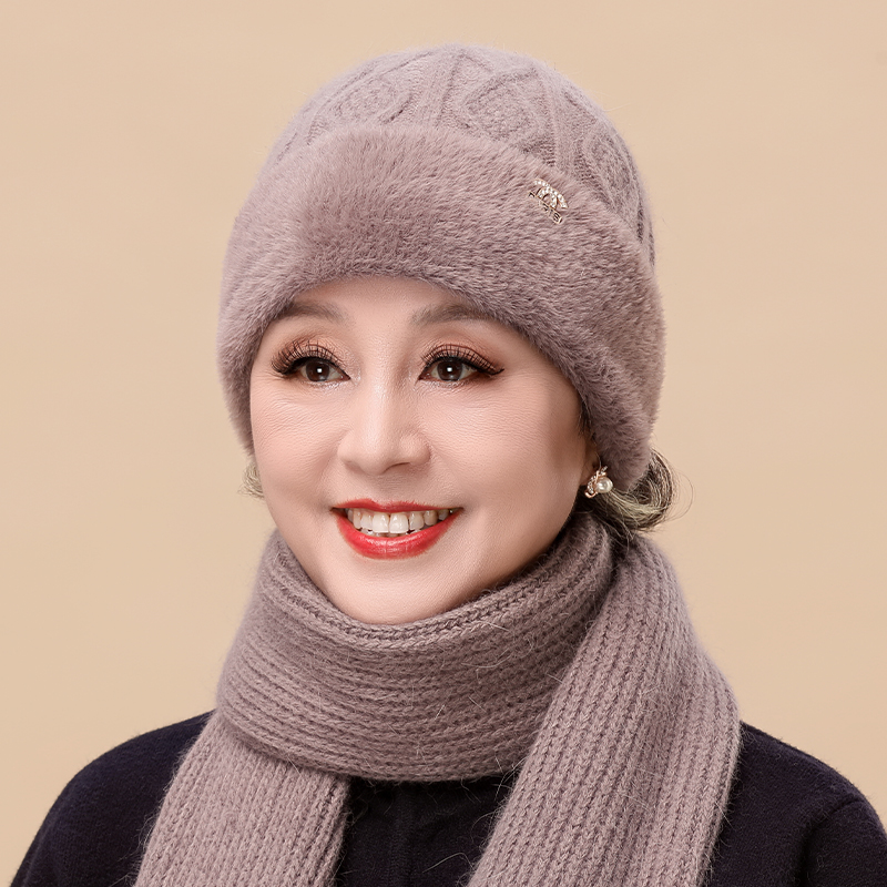 中老年人帽子女士妈妈冬天加绒厚护耳保暖毛线帽奶奶防风套头棉帽