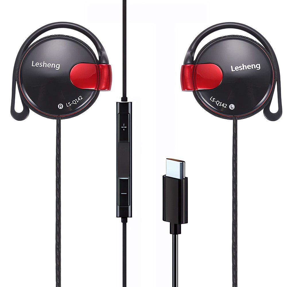 耳挂式手机电脑通用Type-C跑步运动带麦线控音乐重低音通话耳机