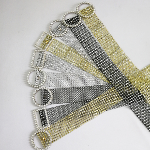 新款 电镀塑料网钻腰带女士腰封奢华亮钻镶嵌扣配饰腰链潮 ins时尚