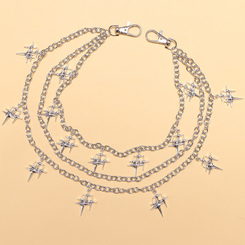 欧美个性ins风尖刺链条裤链摇滚链条嘻哈街舞裤链骷髅头多层挂链