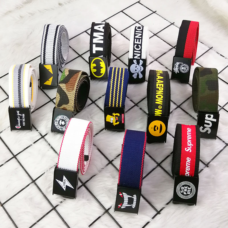 港版时尚男女学生街头帆布皮带