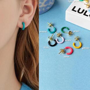 Lulu白百何同款耳环多巴胺搭配高级感珐琅色925纯银镀金耳钉耳饰
