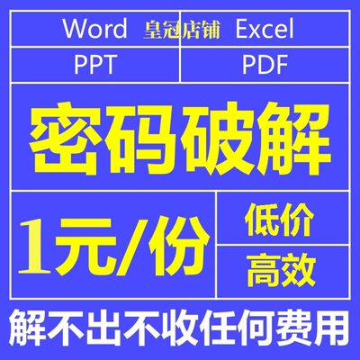 皇冠店铺word文档/excel/pdf文件解密PPT/zip加密rar密码解除