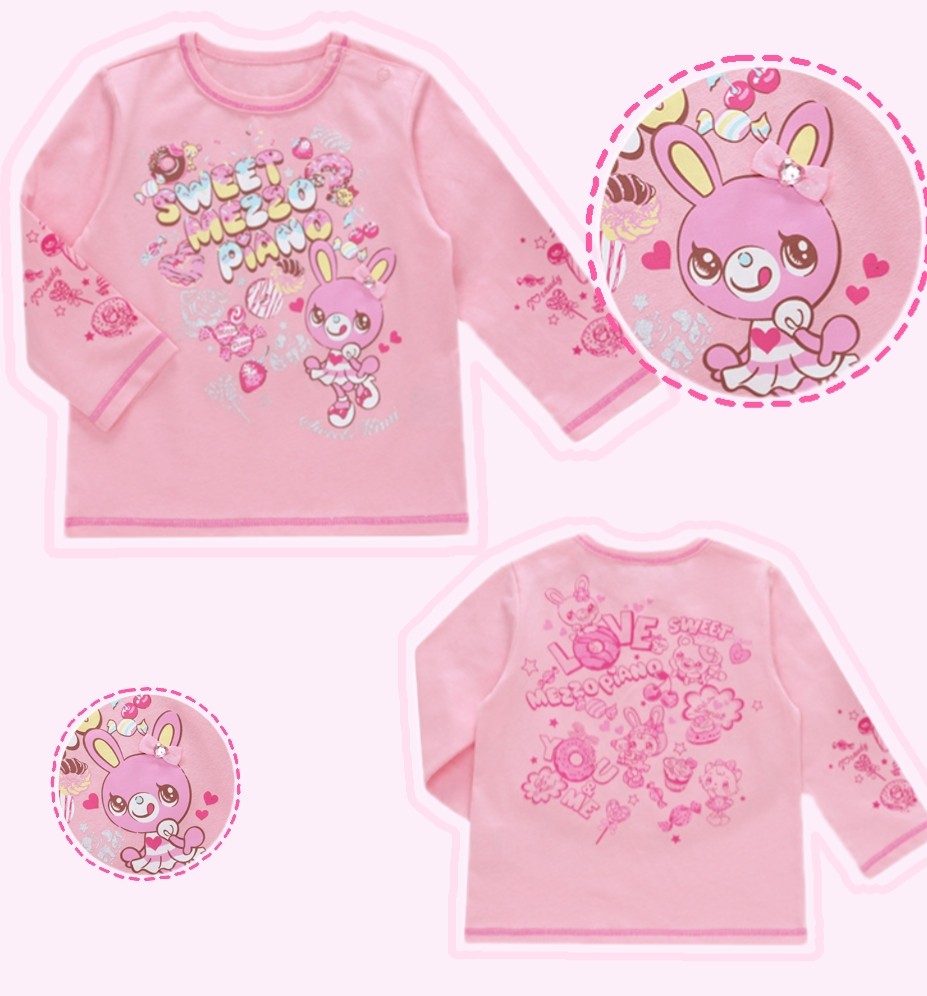 日系潮牌贵牌钢琴家可爱甜美卡通甜点小兔纯棉长袖t恤粉色高定款