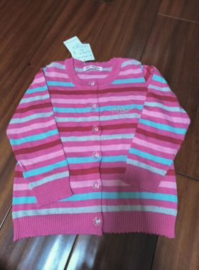 Shirley 正品日本带回全新条纹纯棉开衫粉色彩虹外套开衫120码