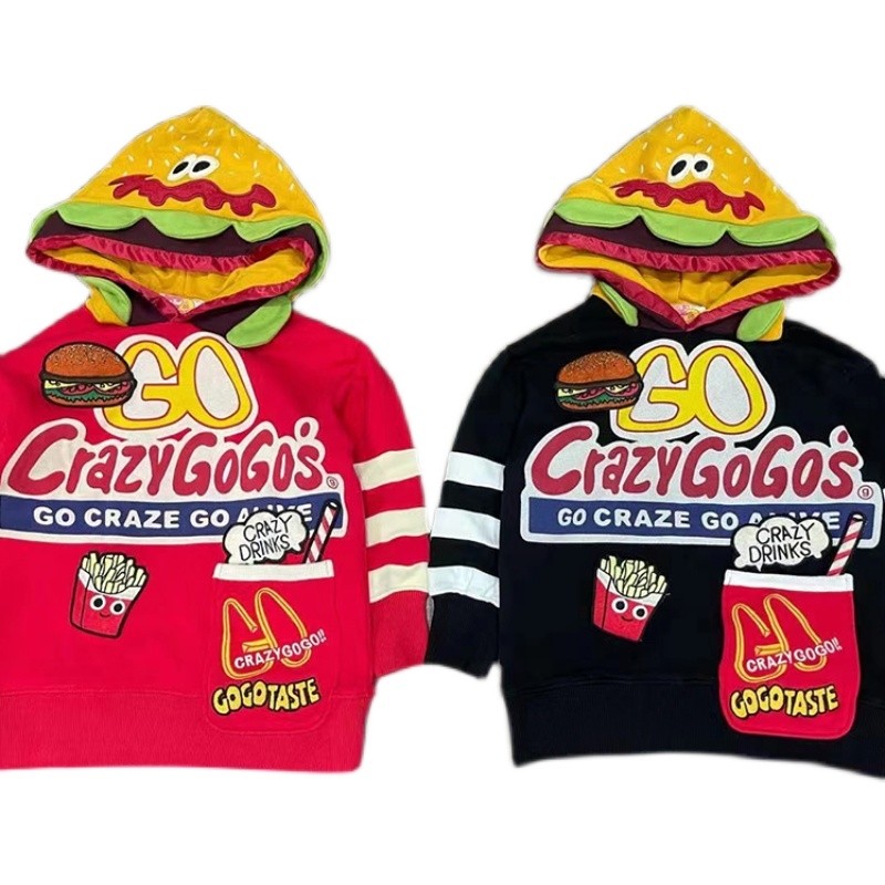 日系潮牌jam春季新款卫衣男女童卡通纯棉连帽毛圈上衣汉堡休闲童