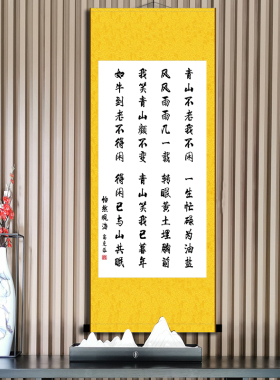 青山不老我不闲书法挂画怡然观海卧室客厅励志办公室卷轴装饰软装
