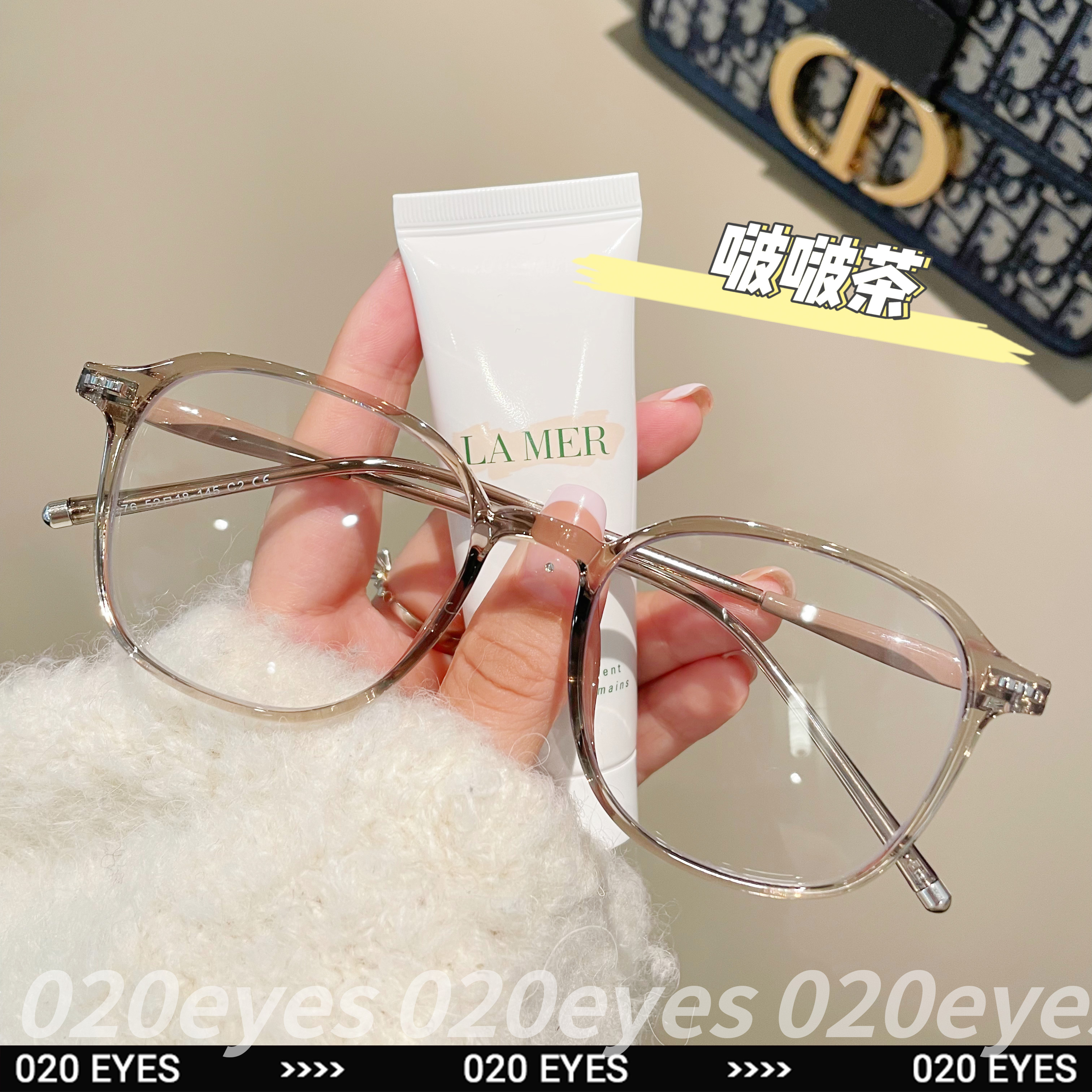 超轻TR90透明茶色大方框素颜近视眼镜可配有度数女款防蓝光眼睛架