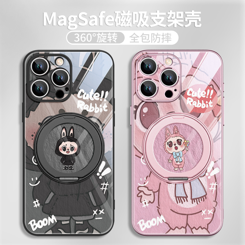 labu拉布情侶適用蘋果15手機殼磁吸帶支架iphone16promax/14plus13官方12華為pura80女小米mate70高級感+60套