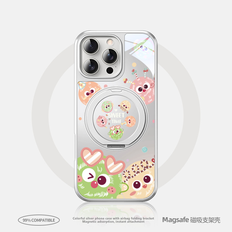 彩色毛球小怪兽适用苹果16promax手机壳iphone15磁吸带支架14指环扣12大孔不包镜头11新款二合一13支点plus套
