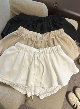 缎面松紧腰半身裙A字裙女装夏季辣妹风防走光蓬蓬裙短裙