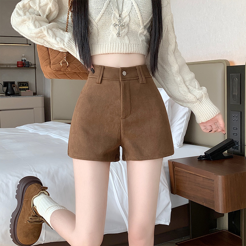 美式复古鹿皮绒短裤女2026秋职业女裤套装