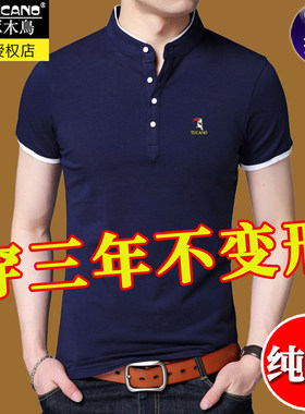 啄木鸟纯棉短袖t恤男立领夏季款