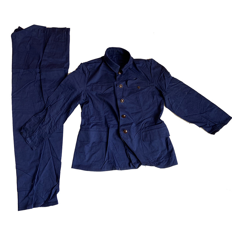 棉卡式服装1979年水冰干部服装海蓝色四个口袋衣服原配滚码同号