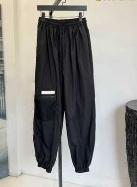 轻盈透气薄款工装裤防晒松紧腰休闲运动速干裤松紧腰抽绳黑色女装