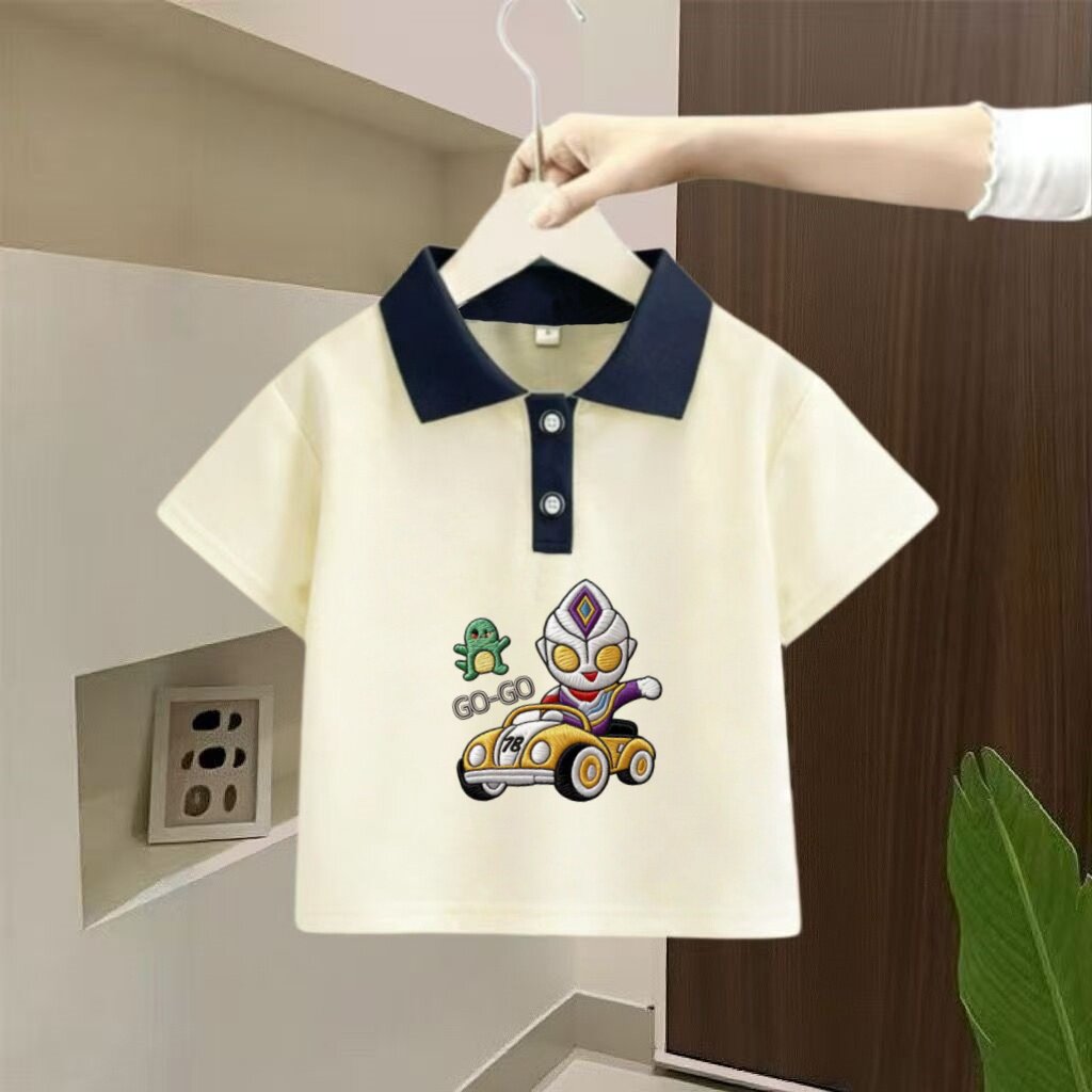 儿童GO超人POLO衫短袖套装夏季男童工装短裤洋气翻领上衣两件套潮