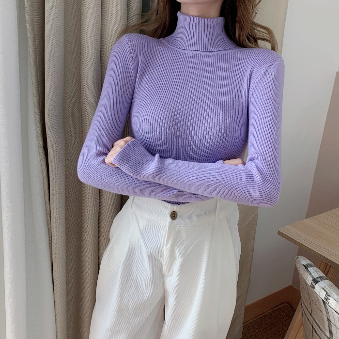 基础款咖啡色保暖弹力长袖针织衫