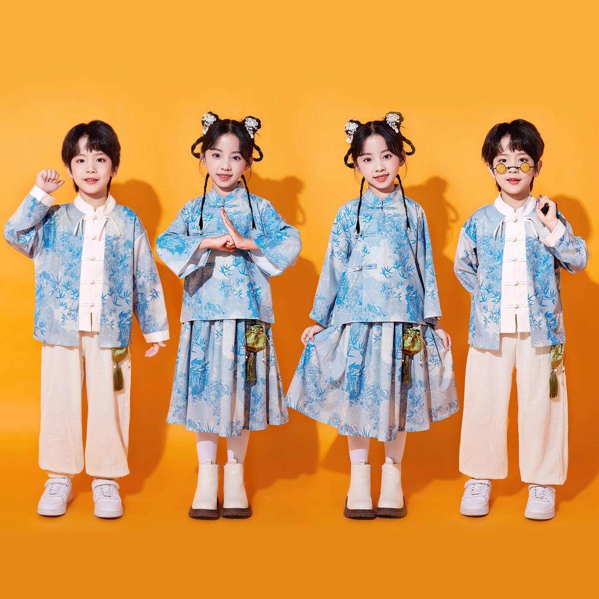 儿童啦啦队演出服装诗歌朗诵合唱服运动会国学中国风幼儿园新中式