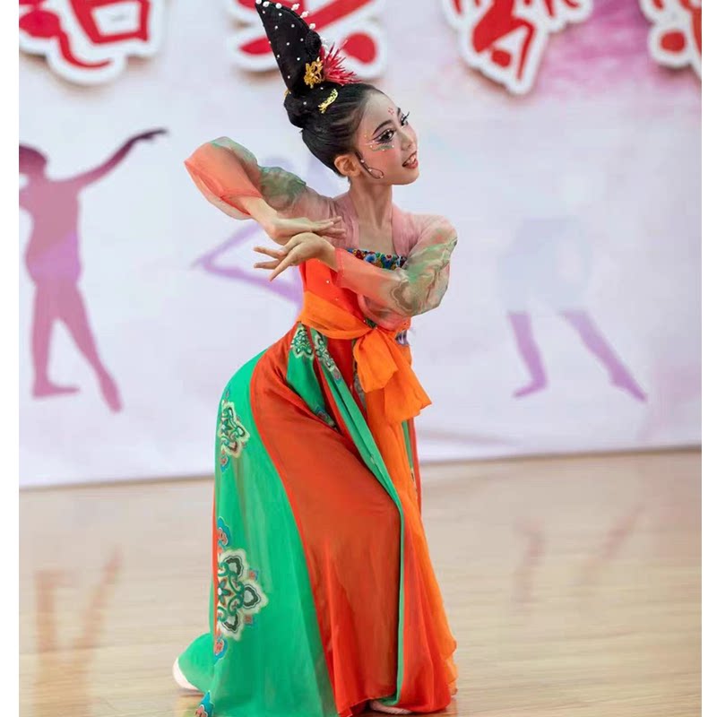 儿童古典舞演出服唐印舞蹈服女童中国舞雪纺飘逸独舞比赛表演服