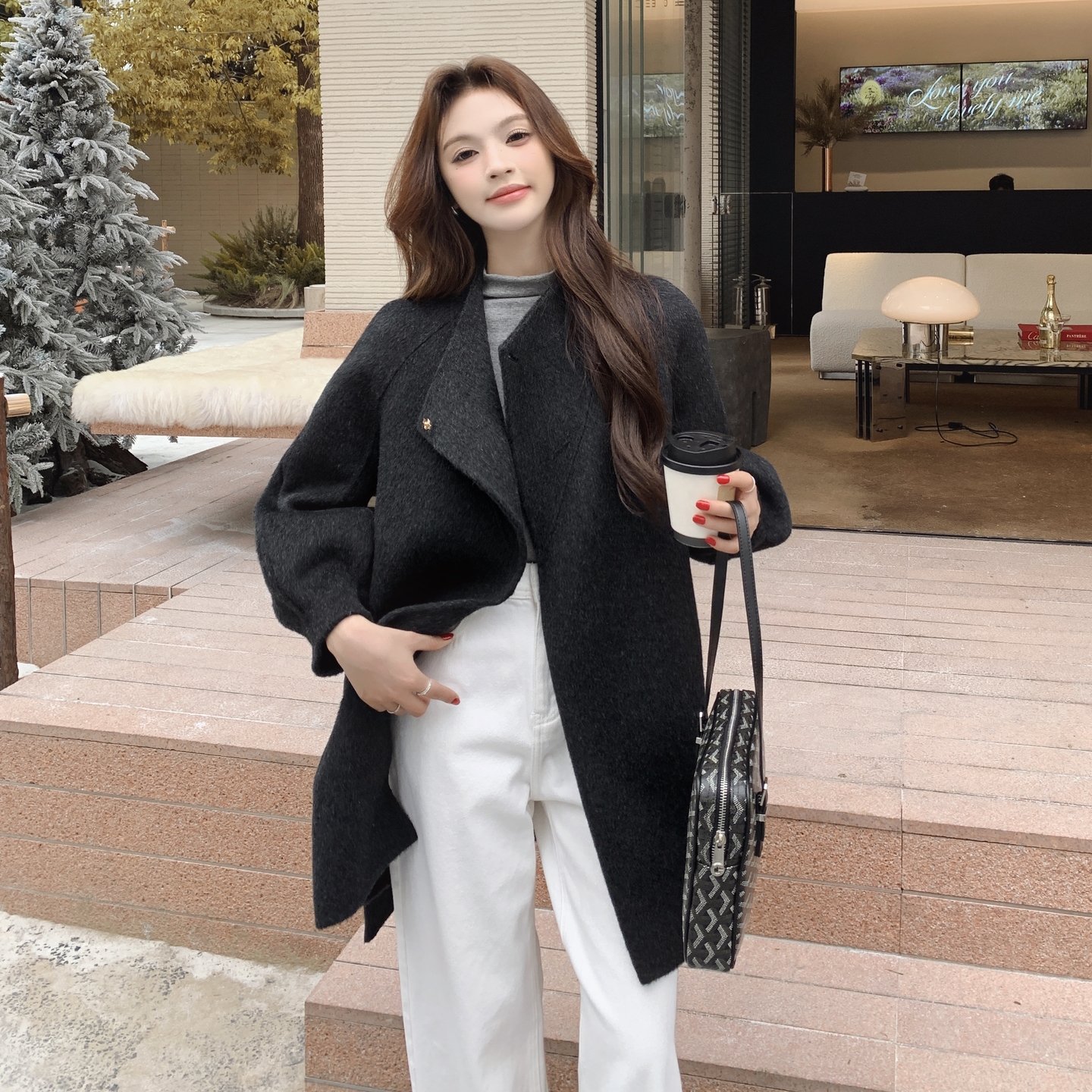 漫沿毛呢大衣双面羊绒冬季外套女