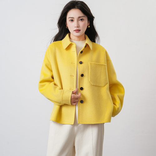 漫沿短款羊绒大衣女纯手工外套