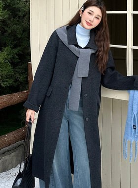 漫沿manyan新款灰色羊绒大衣正肩中长款过膝宽松双面羊毛呢外套女