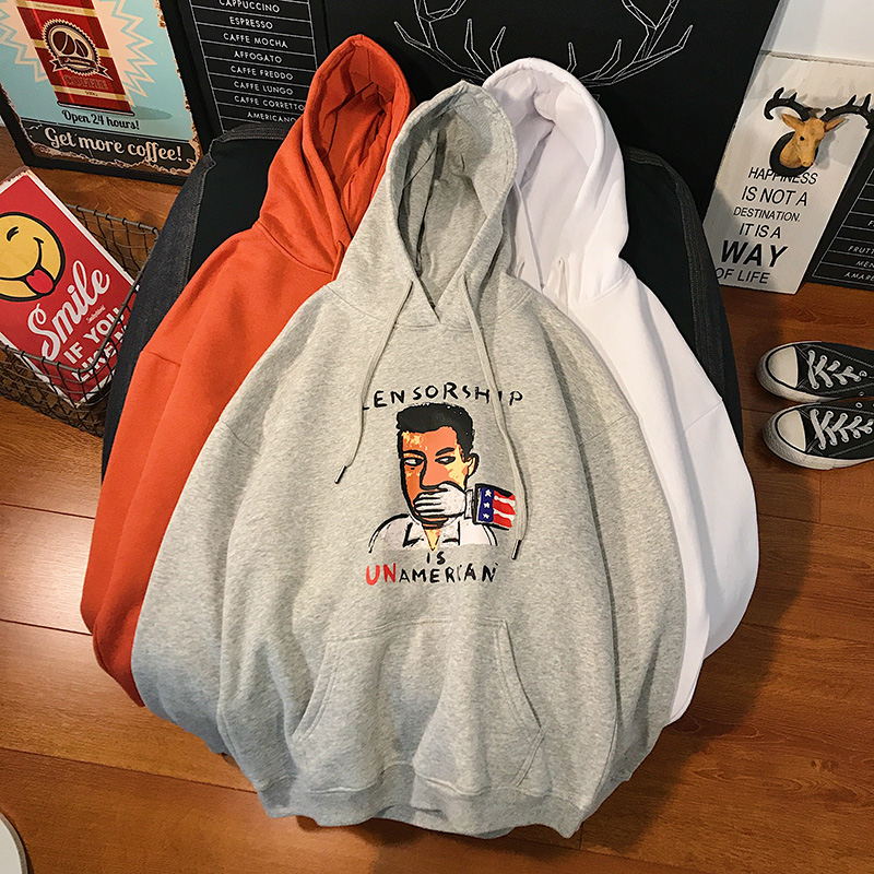 New sweater personalized pattern printed Hooded Sweater cotton loop Hong Kong Style oversized casual coat