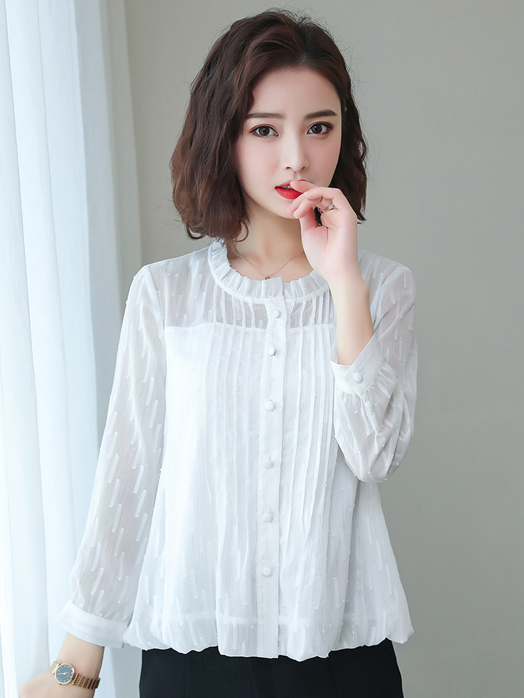 VERSATILE AGE-REDUCING CHIFFON SHIRT WOMENS 2023 NEW TEMPERAMENT HIGH-END FASHION TOP LONG-SLEEVED THIN FOREIGN STYLE UNDERSHIRT
