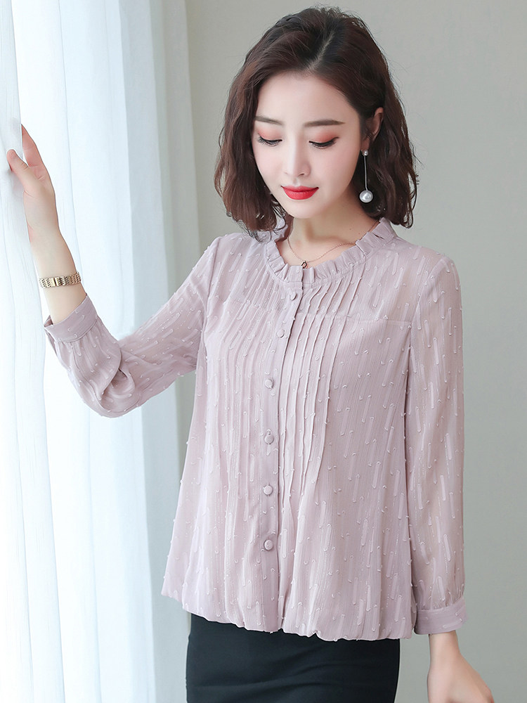 VERSATILE AGE-REDUCING CHIFFON SHIRT WOMENS 2023 NEW TEMPERAMENT HIGH-END FASHION TOP LONG-SLEEVED THIN FOREIGN STYLE UNDERSHIRT