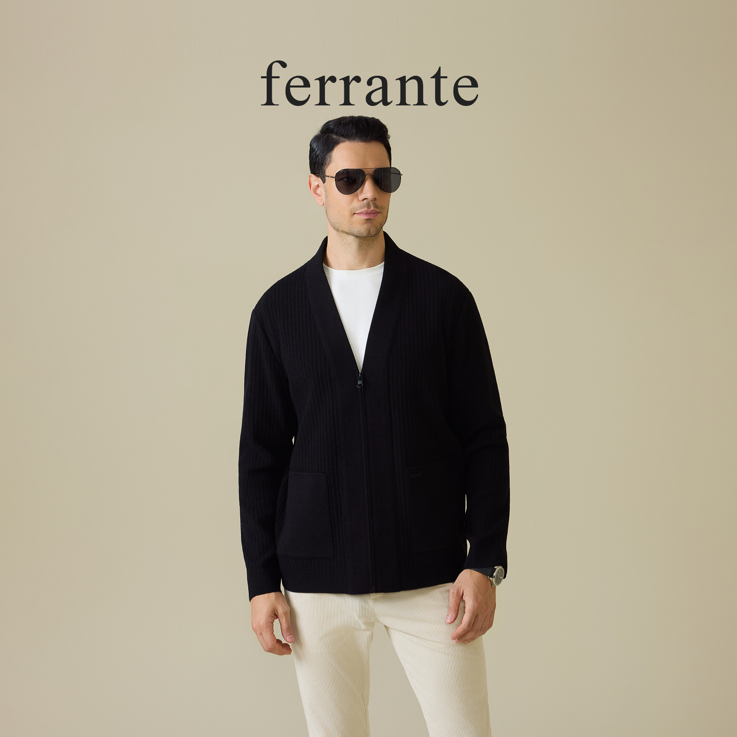 ferrante费兰特【专柜同款】男士意式时尚针织开衫拉链款外套3239