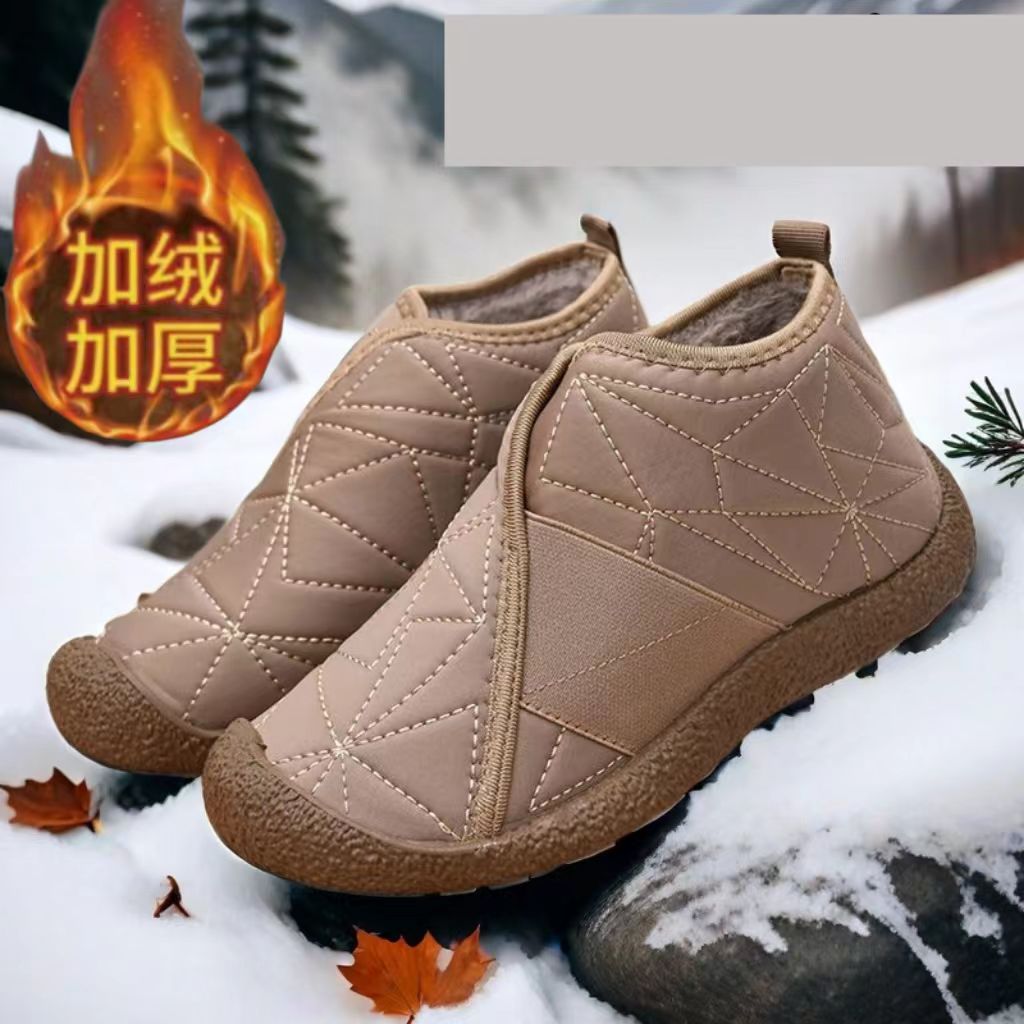 新款2025年秋冬宇航布料加绒一脚蹬雪地靴低跟舒适防滑轻便女棉鞋