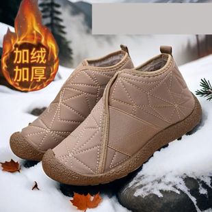 新款 2025年秋冬宇航布料加絨一腳蹬雪地靴低跟舒適防滑輕便女棉鞋