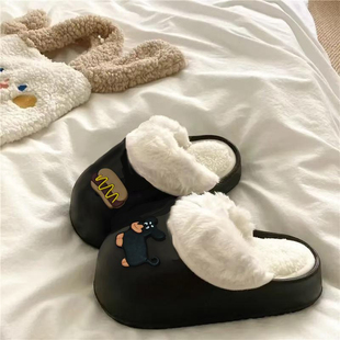 毛茸茸可爱棉鞋2025冬季可拆可洗新款女家居保暖棉鞋防水防滑外穿