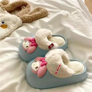 外穿厚底毛毛鞋 女ins防水可拆卸卡通情侣款 保暖巨可爱棉拖鞋 冬季