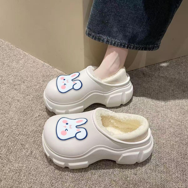 丑萌厚底防水卡通可爱增高棉拖鞋女外穿保暖新款秋季加绒加厚棉鞋