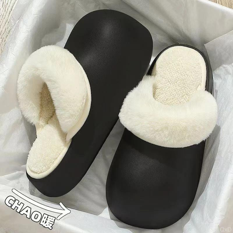 冬季毛绒可拆卸防水踩屎感棉拖鞋女包头保暖室内可外穿软厚底两穿