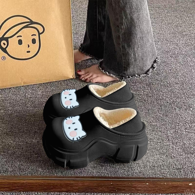 简约时尚棉拖鞋男士外穿踩屎感冬季厚底防水防滑加绒保暖包跟棉鞋