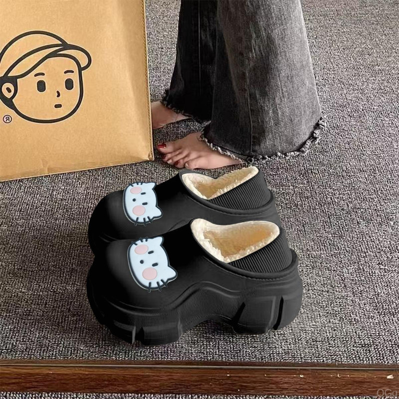 棉拖鞋女冬季外穿卡通可爱耐脏厚底增高防水室内加绒保暖包跟棉鞋