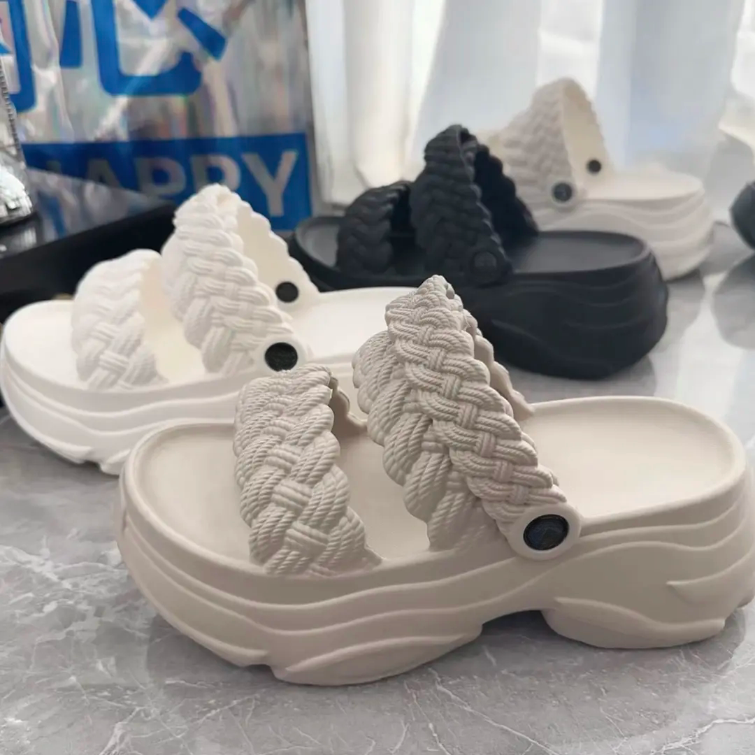 拖鞋夏季学生麻花厚底双杠透气新款松糕防滑凉拖鞋女时尚休闲百搭