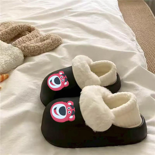 棉拖鞋女款冬季新款外穿增高跟防水防滑可爱卡通厚底包跟防滑棉鞋