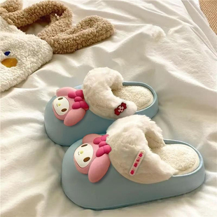百搭 外穿家居厚底保暖学生宿舍PVC棉鞋 呆萌可拆卸情侣拖鞋 秋冬季