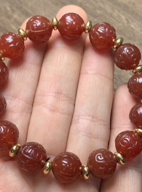 原创藏式真品天然包浆玛瑙回纹民族风情侣手串招财手链宝珠念珠佛