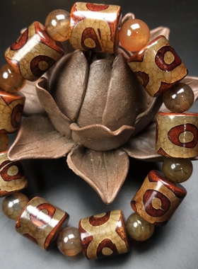 西藏真品天然老玛瑙龙纹天珠念珠