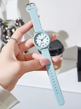 考试用静音雾霾蓝显白手表男女款初高中生学生党小众简约时尚个性