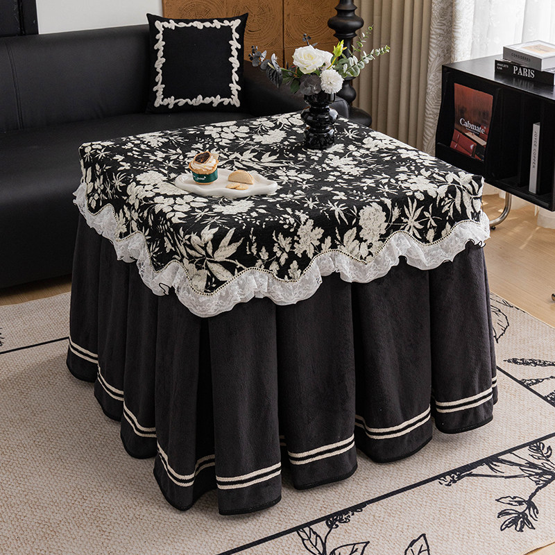 黑色复古美式正方形烤火桌子罩套加绒加厚电炉罩四方桌麻将机围布,居家布艺,烤火罩,淘宝优惠券,粉丝福利购,淘宝优惠卷