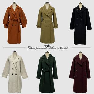 双排扣纯色羊毛外套中古尾货 韩版 秋冬孤品厚实长款 呢子大衣女经典